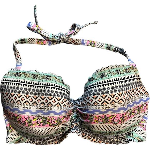Victoria's Secret Scalloped Getaway Halter top Underwire Metallic Print 36DD - Picture 1 of 5